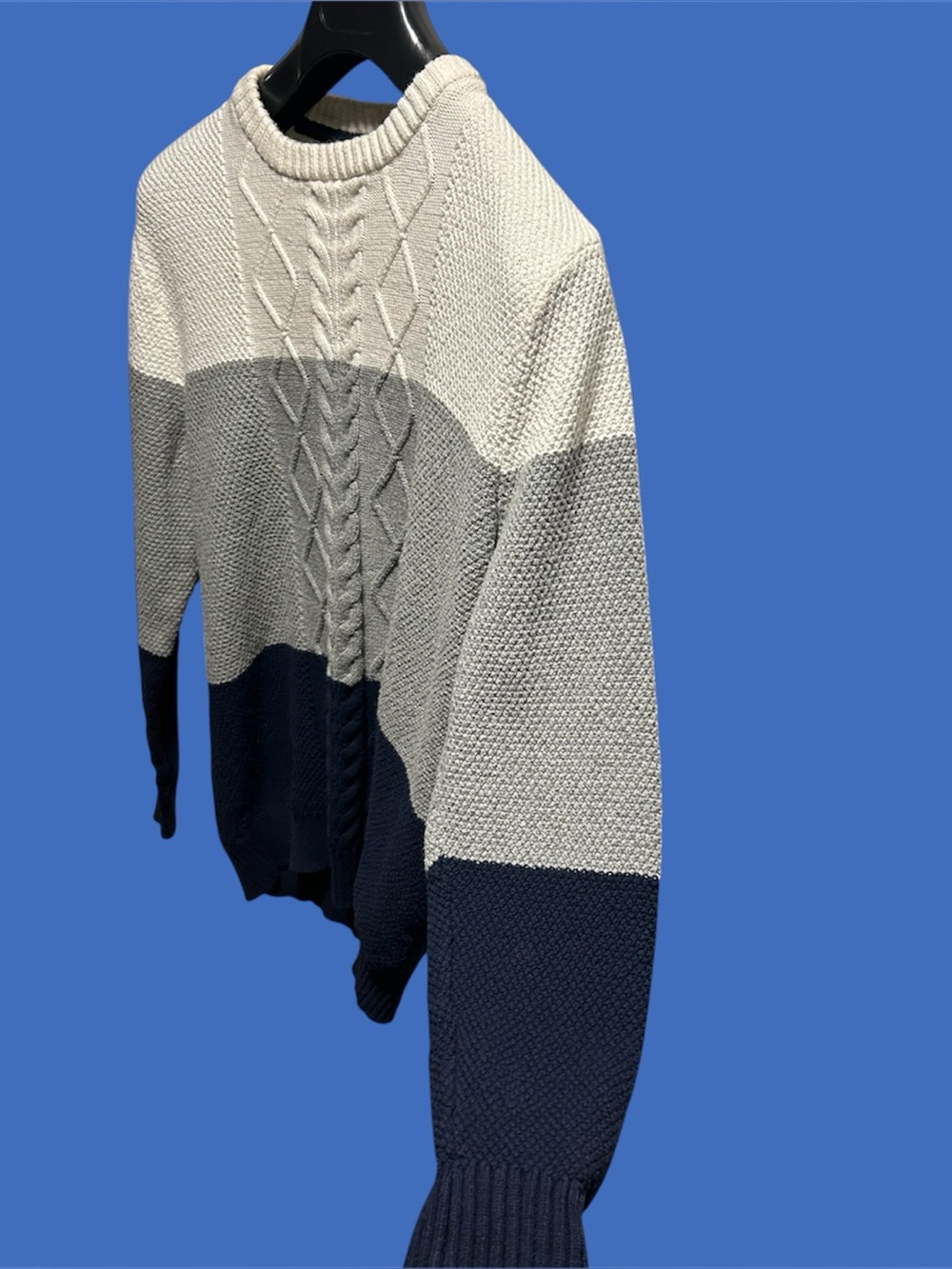 Club Room Three Toke Colorblock Cable Knit Cotton Sweater - Medium